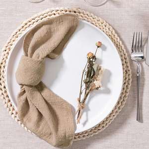 Soft Cotton Wrinkled Hemstitch Dinner Napkin Square Solid Color Cloth Table Linen for Wedding Restaurant Airplane Catering - Product Image 5