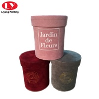 Grande boîte cadeau personnalisée à fleurs en carton rigide de rose ronde en velours gris noir mat