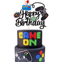 1 pièce Décoration de gâteau Joyeux Anniversaire thème Jeu Vidéo à paillettes pour enfants, garçons et filles, fournitures de fête d'anniversaire, Noir