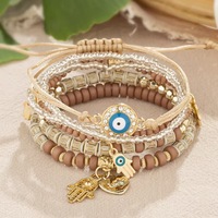 Ensemble de bracelets Hamsa empilables style bohème, faits main, multicouches, perles de riz, lot de six, porte-bonheur, bijoux unisexes