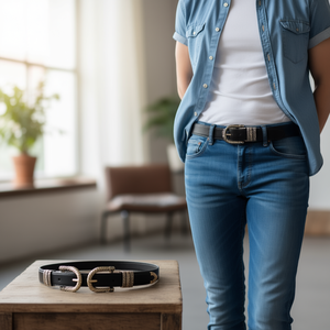 Cinturón de Cuero Genuino de 2.5x100cm con Hebilla Plateada Dorada, Cinturón de Moda - Product Image 2