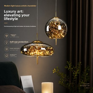 Lampe suspendue en verre moderne nordique, lampe suspendue de luxe ciel étoilé pour chambre à coucher, lampe de plafond à <span class=keywords><strong>suspension</strong></span> longue 3 couleurs - Product Image 2