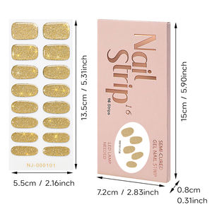 Autocollants <span class=keywords><strong>d</strong></span>'enveloppements <span class=keywords><strong>d</strong></span>'ongles en gel semi-durci à 16 pointes, couverture complète, extension UV/LED à paillettes dorées simples, curseurs durables - Product Image 5