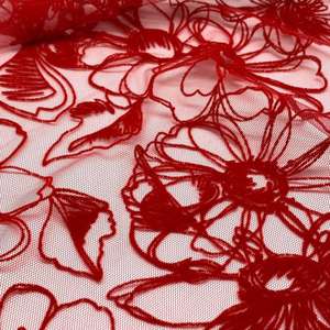100% 폴리 에스테르 그물 얇은 명주 그물 장미 빨간 꽃 무리 메쉬 직물 그물 직물 여성 패션 의류 - Product Image 6
