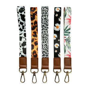 Hot Selling Leather Strap With Custom Logo Dye Sublimation Polyester Leather Short Keychain Lanyard