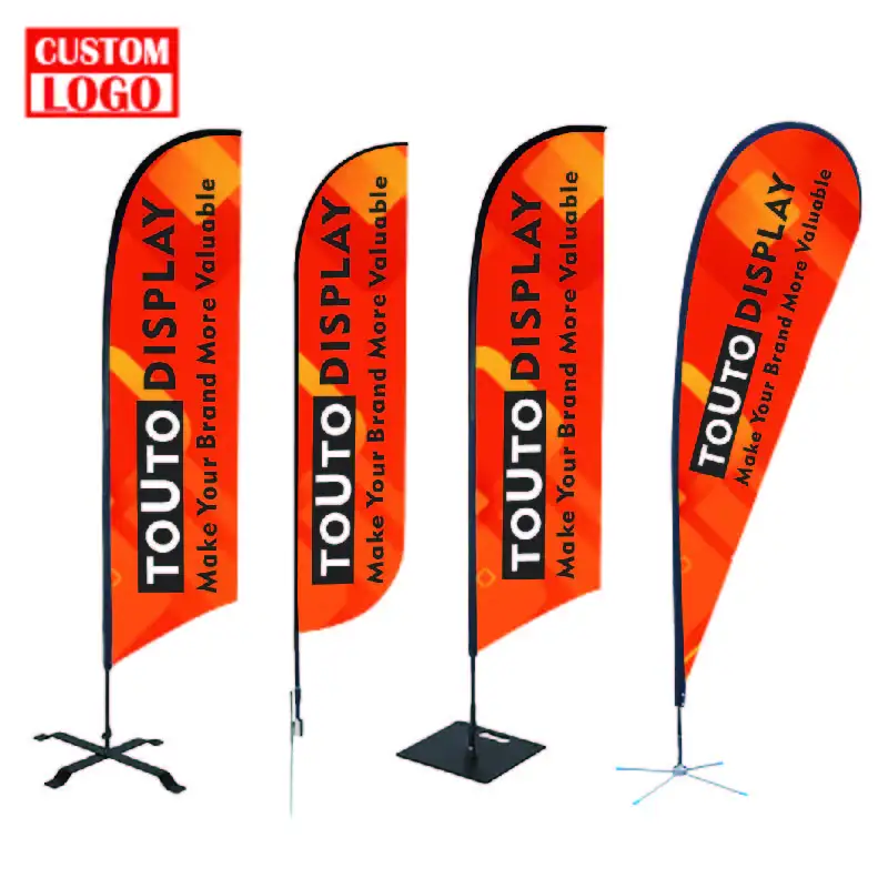 Evento al aire libre a prueba de viento lágrima Flying Banner con Base Pole Kit Logotipo de doble cara impresión publicidad personalizada playa pluma bandera