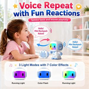 Jouets <span class=keywords><strong>robots</strong></span> DWI Dowellin pour enfants de 3 à 6 ans, mini robot télécommandé avec enregistrement vocal et répétition, visage lumineux LED - Product Image 4
