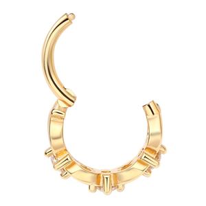 Piercing Stories 14K Yellow Solid <b>Gold</b> Side Knot 5A Clear CZ <b>Nose</b> Septum Hinged Segment Hoop Body Piercing Jewelry - Product Image 3