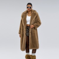 Manteau Long en Fausse Fourrure Hiver pour Femme, Veste Cardigan à Col Tailleur