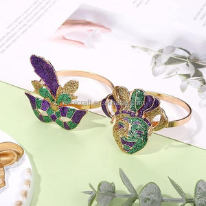 HLC Nouveaux anneaux de serviette de table pour le Mardi Gras, masque de comédie, paillettes, fleur de lys, porte-serviettes, décoration de table à dîner - Product Image 2