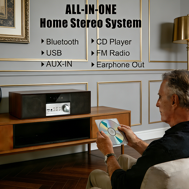 LONPOO/OEM Wood Case 2.0CH 60W Wireless 2-Speaker Mini All-in-One Home Music System with FM Radio