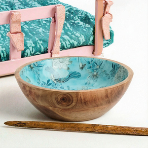 Tazón de madera de mango con diseño personalizado impreso en esmalte, hecho a mano, redondo, con forro floral, para decoración de mesa de cocina en el hogar. - Product Image 3