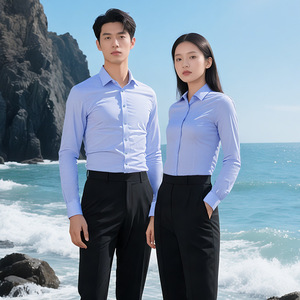 Unisex White Cotton Long Sleeve Shirt Wrinkle Free Solid Color Workwear For Corporate Uniforms Professional Attire - Product Image 4