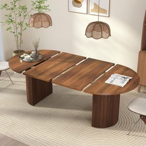 Tavolo da Pranzo Allungabile <span class=keywords><strong>in</strong></span> <span class=keywords><strong>Noce</strong></span>, Tavolo da Cucina Rotondo Espandibile con Base Scanalata, <span class=keywords><strong>Tavoli</strong></span> da Cena Ovali <span class=keywords><strong>in</strong></span> Stile Moderno Farmhouse - Product Image 1