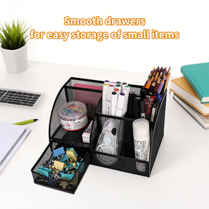 Organiseur de Bureau en Maille Métallique Noir de Haute Qualité à 7 Compartiments avec Support à Stylos et Tiroir de Rangement - Product Image 3