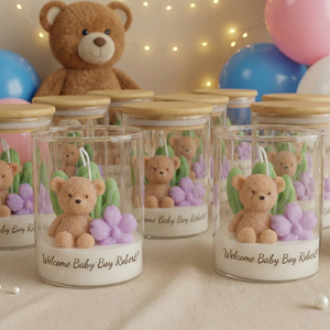 Vela Aromática <span class=keywords><strong>de</strong></span> Cera <span class=keywords><strong>de</strong></span> Soya Arovi-Teddy Bear en Vaso <span class=keywords><strong>de</strong></span> Vidrio, Decoración y Regalo Premium, Seguro para Mascotas y Niños, para Revelación <span class=keywords><strong>de</strong></span> Género y Bautizo - Product Image 2
