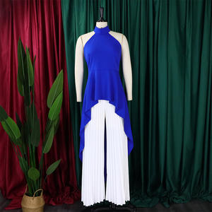 Sexy deux pièces <span class=keywords><strong>ensemble</strong></span> femmes licou sans manches dos ouvert haut taille haute plissé Maxi jambe large <span class=keywords><strong>pantalon</strong></span> femmes costume été nouveau - Product Image 5