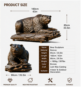 Scultura BSA Orso <span class=keywords><strong>Grizzly</strong></span> Antico in Bronzo Fuso a Mano, Orso Sdraiato che Cattura il Pesce, Statua di Fauna Selvatica in Ottone Fuso per Decorazioni Zoo e Villa - Product Image 2