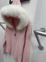 Femmes Slim Fit Hiver Court Laine Tricoté Manteau À Capuche Veste Chaude Moelleux Réel Col De Fourrure De Renard Pull Femmes Cardigan