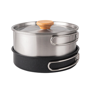 Ensemble de casseroles de camping en acier inoxydable avec revêtement antiadhésif, empilables, pour pique-nique et cuisine en plein air, avec bouilloire - Product Image 3