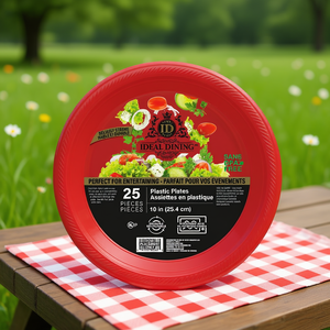 Assiettes en plastique idéales pour dîner, 10 pouces, rouges, 25 pièces, vaisselle jetable pour fêtes et occasions décontractées - Product Image 2