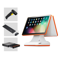 POS-система Jinshijie D02 15,6 дюйма с двумя экранами, емкостным сенсорным управлением, для ресторанов, с процессором Intel 3-го поколения, Wi-Fi, кассовый аппарат