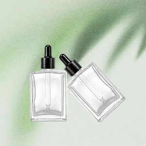 Flat Square Luxury 15ml 30ml 50ml 100ml Glass <b>Dropper</b> <b>Bottles</b> Crystal Clear Collar Eye Drops Essential Oil Skin Care Serum - Product Image 5