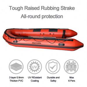 Bote <span class=keywords><strong>de</strong></span> Rescate Inflable Reachsea <span class=keywords><strong>de</strong></span> PVC y Aluminio para <span class=keywords><strong>6</strong></span> Personas, 3.8m, Color Negro y Rojo, con Espejo <span class=keywords><strong>de</strong></span> Popa, en Venta - Product Image 2