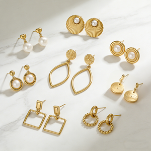 เครื่องประดับ XUPING ขายส่งจำนวนมาก ต่างหูแบบติดหูสำหรับผู้หญิง รูปทรงหัวใจ ดาว วงกลม และรูปทรงเรขาคณิต ทำจากสแตนเลสสตีล ชุบทอง 14K 18K สีทอง - Product Image 4