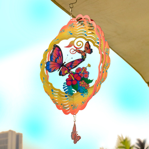 Carillon éolien 3D en acier inoxydable motif Mandala, finition brossée Art Déco, diamètre 300 mm, décoration suspendue pour jardin extérieur, motif papillon - Product Image 4