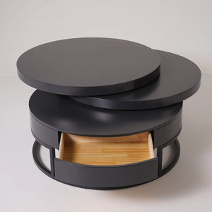 <span class=keywords><strong>Table</strong></span> basse moderne grise <span class=keywords><strong>ronde</strong></span> et pivotante en bois avec rangement extensible Meubles de salle à manger pour la maison dans le salon - Product Image 6