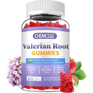OEM Organic Strawberry Flavor Valerian Root Gummies Valerian Root Supplement with Passion Flower Lemon Balm Chamomile for <b>Sleep</b> - Product Image 1
