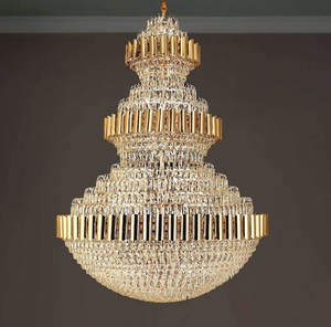 Lustre moderne en cristal doré LED, style pagode, luminaire suspendu de luxe pour villa, salon, plafond haut - Product Image 5