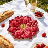 Assiette de service en verre avec centre floral 3D doré, pour mariage, banquet, décoration de la maison, plat en verre, centre de table, restaurant, goûter