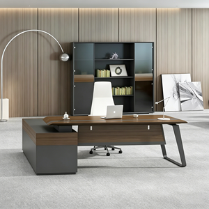 Escritorio Ejecutivo Moderno con Gabinete de Almacenamiento en Forma de L, Mesa de Computadora para Gerente/CEO, Muebles de Oficina en <span class=keywords><strong>Casa</strong></span>, Estación de Trabajo de Madera - Product Image 1