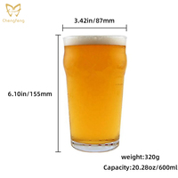 Verre à bière de type pub britannique de 19 oz en verre nucléé avec logo personnalisé