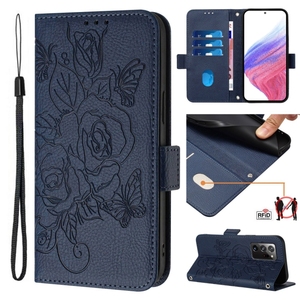 Livraison directe pour Samsung Galaxy Note20 Ultra/ Note10 / <span class=keywords><strong>M33</strong></span> <span class=keywords><strong>5G</strong></span> Global Embossed Rose RFID Anti-theft Leather Phone Case - Product Image 1
