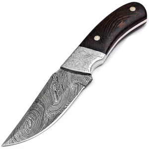Cuchillo Skinner de Acero de Damasco Hecho a Mano con Hoja de Punta Caída Grabada, Refuerzo de Acero Inoxidable, Mango Negro, Cuchillo de Caza EDC para Exteriores - Product Image 1