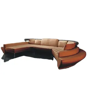 Groothandel Luxe Sofa Lederen Cirkel Vorm Hoekbank Set Woonkamer Houten Frame Meubels