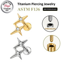 Bijoux de piercing sans filetage en titane ASTM F136 Freya, style push-pin, labret à dos plat, pour hélix et tragus, pour femmes