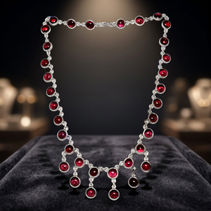 Collier tendance artisanal en argent sterling 925 avec grenat, perle ou diamant pour elle, idéal pour fiançailles, mariage ou soirée - Product Image 2
