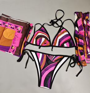 Nouvelles collections de maillots de bain 4 pièces avec <span class=keywords><strong>bandeau</strong></span> et grands foulards de plage, ensemble bikini sexy pour femmes, design de créateur - Product Image 2