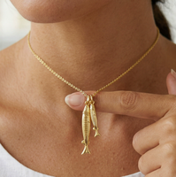 Collar con Colgante de Nariz de Cerdo y Pez Estilo Bohemio de la Serie Océano de Verano, Joyería de Cobre con Diseño de Pez Dorado Personalizable y a la Moda con Cadena de Eslabones