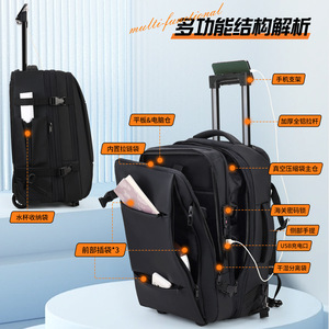 Large Capacity Trolley <b>Bag</b> Black Waterproof Business Travel Suitcase With Laptop Compartment Retractable Handle - Product Image 3