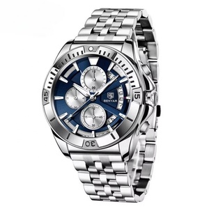 Montre chronographe sportive décontractée pour homme, bracelet en cuir, étanche, montre classique à quartz avec fenêtre de calendrier - Product Image 3
