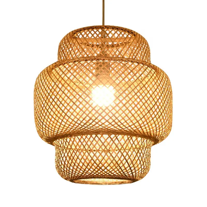 HITECDAD Chinese Style Lantern Woven Bamboo light Restaurant Decorative Bamboo Rattan Pendant Lamp for cafe and restaurant