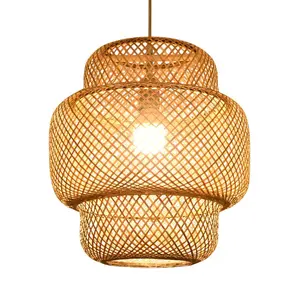 HITECDAD Chinese Style Lantern Woven Bamboo light Restaurant Decorative Bamboo Rattan Pendant Lamp for cafe and restaurant