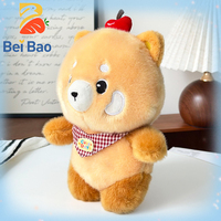 Peluche mignonne de raton laveur avec bandeau pomme et bavoir triangulaire, animal en peluche doux, poupée ours en peluche, cadeau pour enfants, vente en gros, logo personnalisé