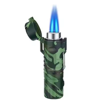 Vente en gros de briquet torche de style militaire, rechargeable, gaz butane, flamme bleue droite, imperméable, camping en plein air, jet, logo personnalisé