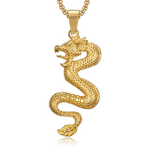 Collana con Ciondolo Drago e Fenice in Giada, Stile Punk, Placcata Oro 14K, in Acciaio Inossidabile, Design Animale, Gioielli Hip Hop per Feste - Product Image 3